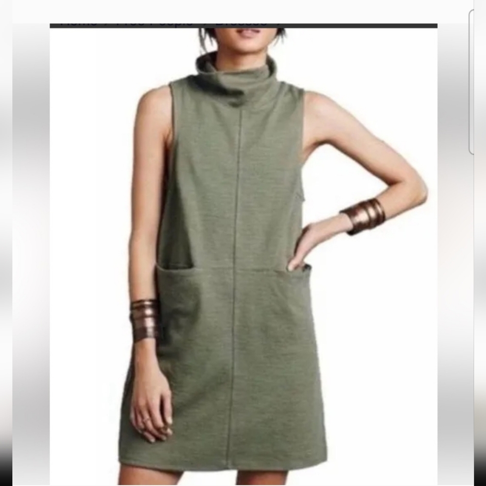 Free People Getaway shift dress In Green Mock Neck Sleeveless